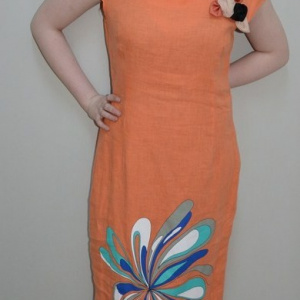 Rochie subtire de vara, nuanta de portocaliu, design floral - Img 2