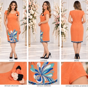 Rochie subtire de vara, nuanta de portocaliu, design floral - Img 2