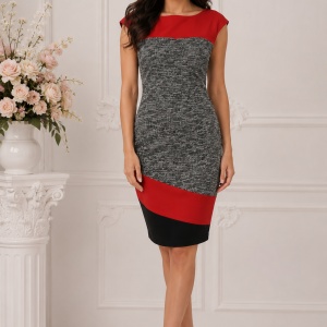 Rochie tinereasca cu design de dungi multicolore si croi cambrat