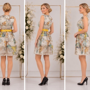 Rochie tinereasca de zi, cu croiala evazata si design multicolor - Img 2