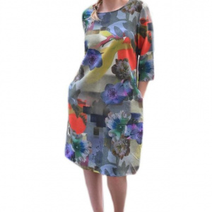 Rochie tinereasca de zi, masura mare, design de flori multicolore - Img 1