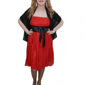 Rochie tinereasca, nuanta de rosu, fundita aplicata - Img 1