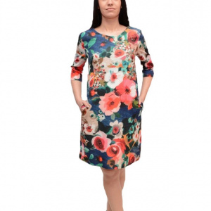 Rochie trendy cu imprimeu floral, multicolor, de primavara-vara - Img 1