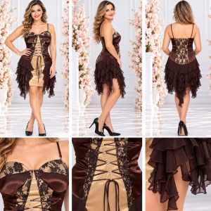 Rochie trendy, nuanta de maro, design deosebit aplicat - Img 2