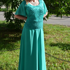 Rochie turcoaz cu aspect de costum, model lung, masura mare - Img 3