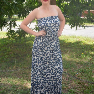 Rochie vaporoasa de vara, model lung, culoare bleumarin cu alb - Img 3