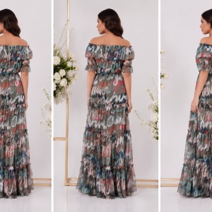 Rochie vaporoasa Veerel cu imprimeu modern ,nuanta de verde - Img 2