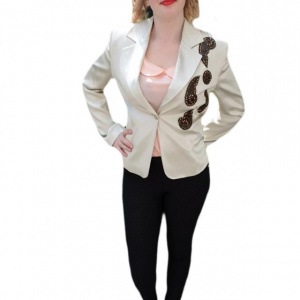 Sacou cazual, deosebit, insertii din piele ecologica, ivory - Img 1