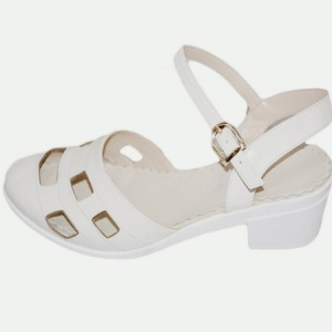 Sanda trendy realizata din piele alba cu model perforat in fata - Img 1