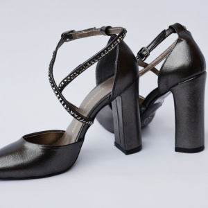 Sandale elegante negru sidef cu barete si strassuri - Img 4