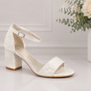 Sandale modernda LaDonna cu toc mediu,gros,cu sclipici,nuanta de alb