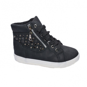 Tenis modern, de culoare neagra, cu insertii metalice, femoar, siret - Img 1