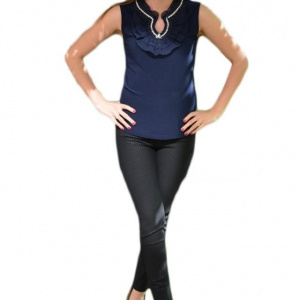 Top elegant de primavara-vara, culoare bleumarin, cu strasuri - Img 1