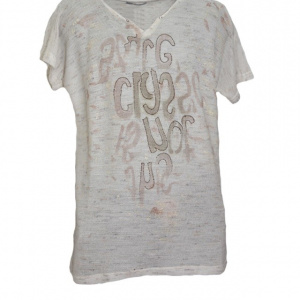 Tricou de barbati, de culoare alba, cu imprimeu grafic crem - Img 1