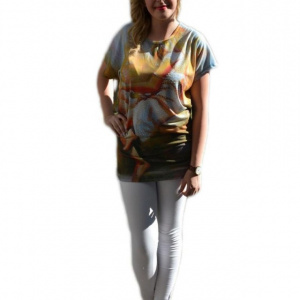 Tricou multicolor, maneca scurta, decolteu rotund, imprimeu fin - Img 1