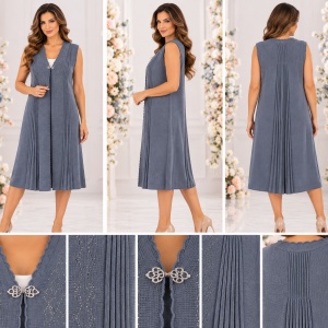 Vestă Damă Lungă Gri din Lână și Acrilic – Model Tricotat Elegant cu cristale fine - Img 2