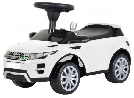 Masinuta Ride-On pentru Copii, Land Rover, cu licenta, spatar de protectie si volan multimedia, Alba
