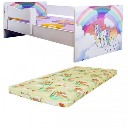 Pat junior Unicorn curcubeu cu saltea 2-12 ani