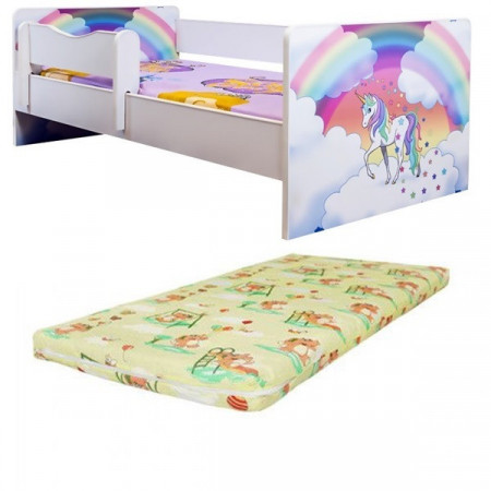 Pat junior Unicorn curcubeu cu saltea 2-8 ani