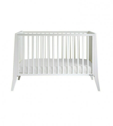 Patut Bebe Din Lemn de Pin Masiv, 120 x 60 cm, Design Impunator, Confortabil, Rezistent, 3 niveluri inaltime saltea, 3 lamele detasabile, protectie theeter, lemn de Pin, MDF, Woodies Safe Dreams, Cot Slim, Alb