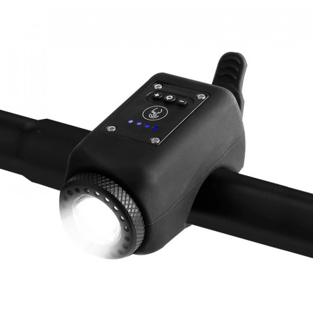 Far/Lanterna 2 in1, incarcare USB, lumina LED 250 lm si sonerie 110 Db, negru