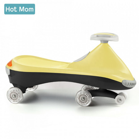 Hot Mom Wiggle - Masinuta pentru Copii, cu Lumini, Silentioasa, fara baterii, motor sau pedale, confortabila si sigura, Galbena
