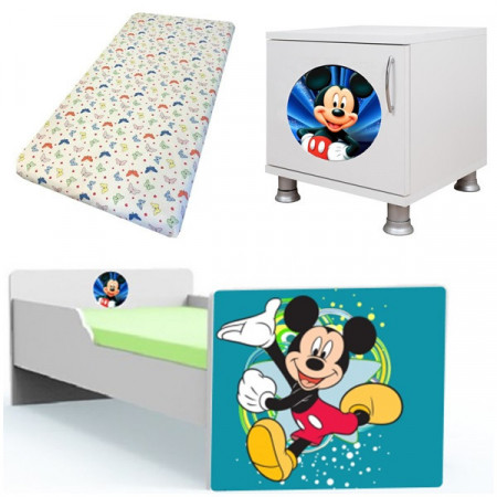 Mickey tineret cu saltea 2-8 ani si noptiera