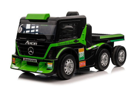 Camion electric pentru copii Mercedes Axor verde cu platforma si ecran LCD