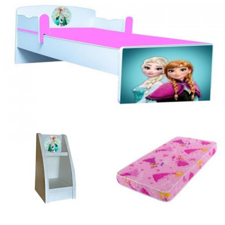 Pat copii Frozen cu saltea 2-8 ani si etajera Cadou