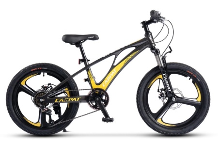 Bicicleta Copii MTB Carpat 20" C20343A, Roti Magneziu, Cadru Magneziu, Frane Disc, 7 Viteze, Gri/Galben
