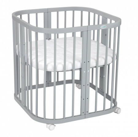 Patut Evolutiv pentru Copii, Multifunctional, 7in1, Saltele Incluse, Transformabil, Masa de Schimbat, Co-Sleeping, Tarc de Joaca, Birou, Scaune, Waldin, Gri