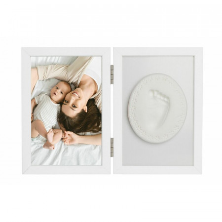 Baby HandPrint - Kit rama foto 10x15 cm, Cu amprenta, Tiny Memories, Non-toxic, Conform cu standardul european de siguranta EN 71-3:2019, Alb