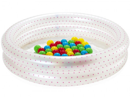Piscina gonflabila pentru copii, 2 inele, 50 de bile colorate, Bestway, 91 x 20 cm, Alb cu buline Roz