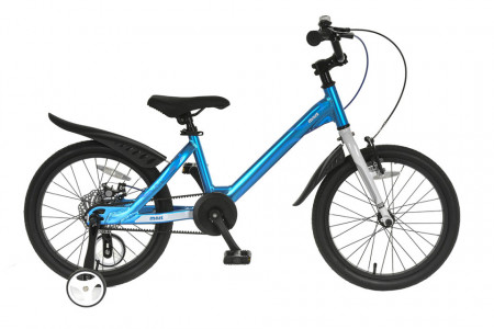Bicicleta Copii 4-6 ani, Roti 16 Inch, Cadru Aluminiu, Roti Ajutatoare, Mars M1601C, Albastru cu Design Alb