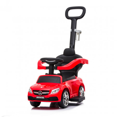 Masinuta Ride-On pentru copii, Mercedes AMG, cu melodii si clanxon, spatar si balustrade de protectie, volan multimedia si maner de ghidare, Rosie