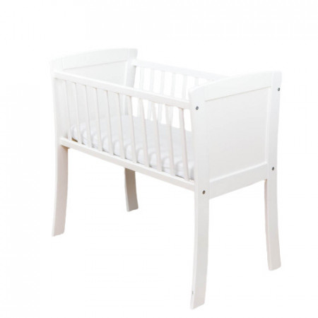 Patut suplimentar pentru copii, 90 x 40 cm, din lemn de pin, laterale MDF, Woodies Safe Dreams, Classic Crib, Alb
