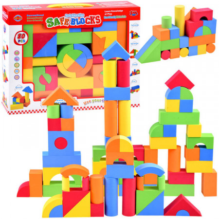 Set educational, Cuburi moi colorate, din Spuma, 80 de piese