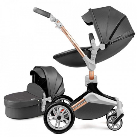 Carucior Copii Hot Mom 360 Dark Grey 2 in 1, varsta intre 0 si 36 de luni, landou spatios, modul sport