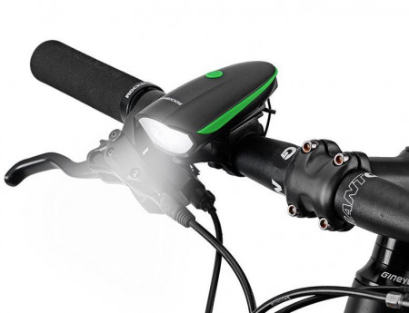 Far/Lanterna 2 in1, lumina LED 250 lm si sonerie 140 Db, culoare negru/verde, Rockbros