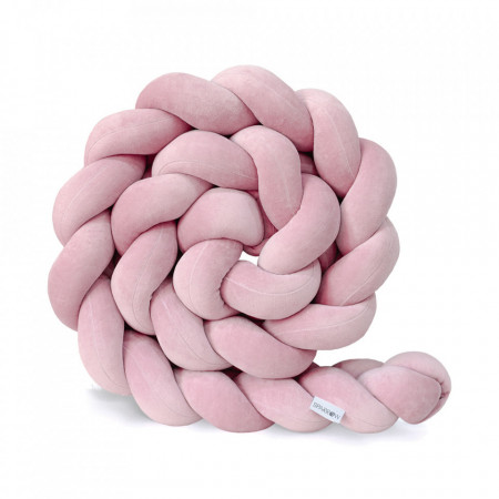 Protectie impletita pentru patut copii, din bumbac catifelat, Sparrow, Velvet Dusty Pink, 200 cm