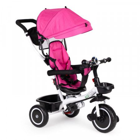 Tricicleta pentru copii, Ecotoys, cu scaun rotativ, control parental, Roz