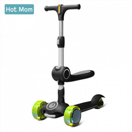Hot Mom Wind Rider Black Seat - Trotineta cu Scaun, Pentru Copii 2 - 9 ani, Structura Robusta, Ghidon Flexibil, Usor de Manevrat, Pana la 50 kg
