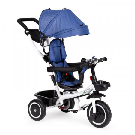 Tricicleta pentru copii, Ecotoys, cu scaun rotativ, control parental, Albastra