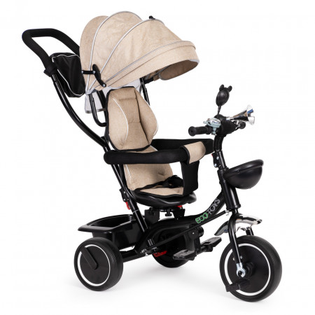 Tricicleta pentru copii, Ecotoys, cu scaun rotativ, control parental, elemente detasabile, Beige