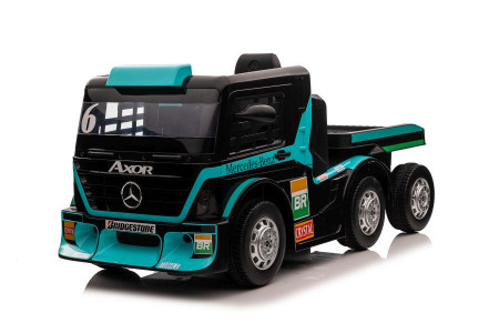Camion electric pentru copii Mercedes Axor albastru cu platforma si ecran LCD