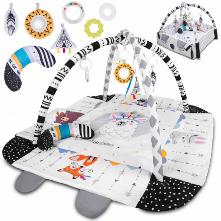 Covoras educational pentru copii, interactiv, multifunctional, cu oglinda, 110 x 100 cm, Ricokids, Boho