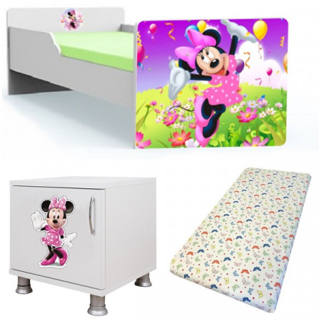 Minnie tineret cu saltea 2-8 ani si noptiera Cadou