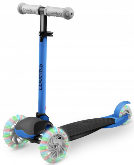Trotineta de echilibru pentru copii, Ricokids, Loco, cu 3 roti, lumini LED, pliabila, ghidon reglabil, pana la 25 kg, Albastra, 765106