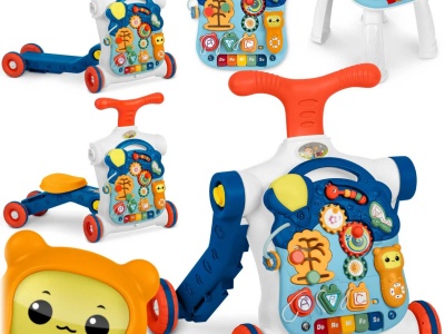 Antemergator interactiv cu 4 roti, transformabil in Masuta interactiva pentru activitati, cu panou de jucarii, sunete cu reglarea volumului, Ricokids 4in1 Albastra 781900 - Img 2