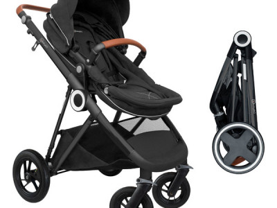 BabyGo - Carucior 3 in 1 AIR Halime black – cadru Black - Img 2